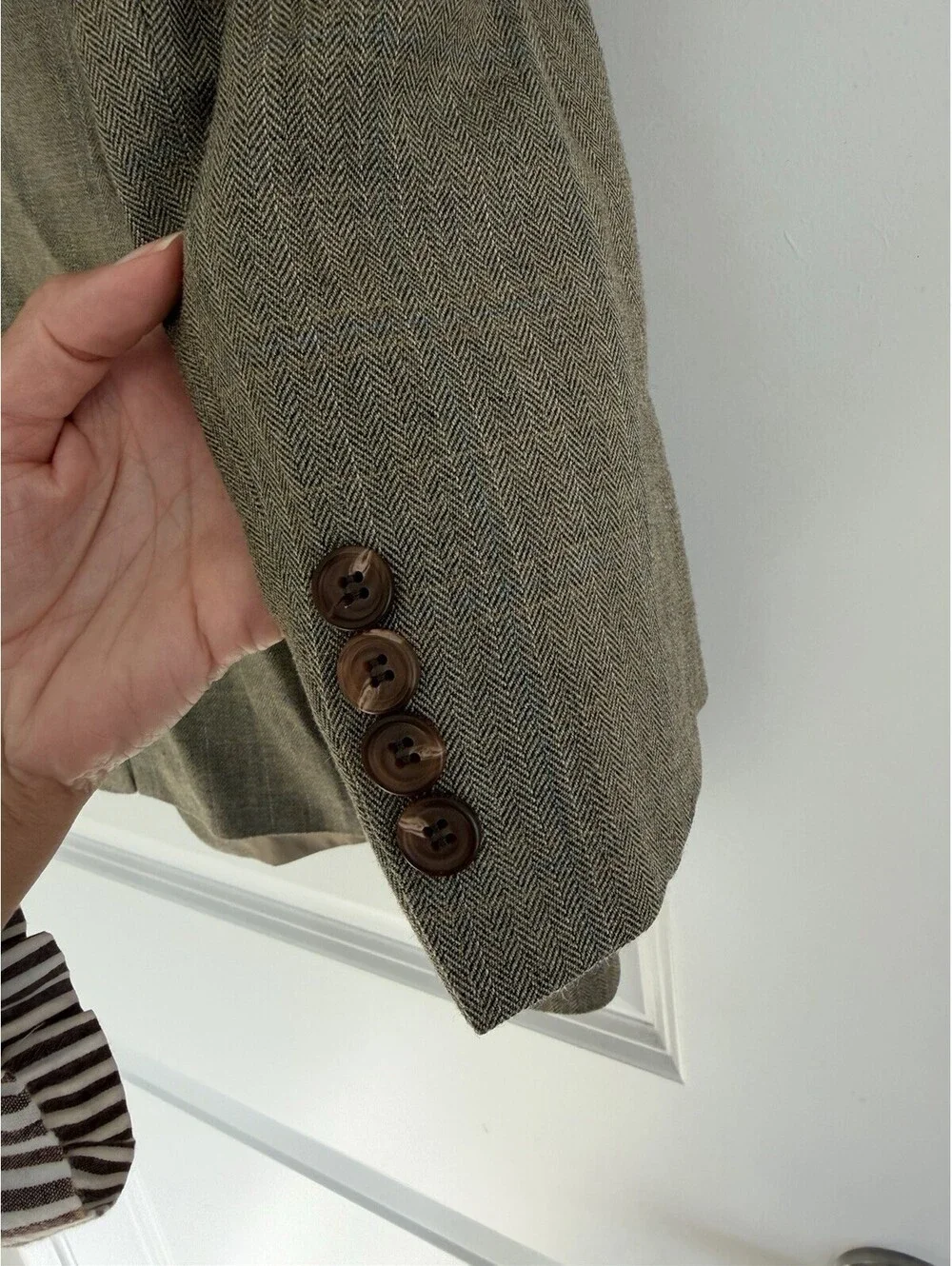 Lauren Ralph Lauren Men’s Taupe Herringbone Sport Coat Size 46S Silk Wool Luxury